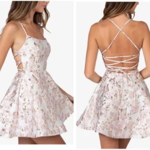 Jacquard floral pink mini dress